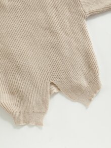Girls Drop Shoulder Asymmetrical Hem Cable Knit Jumper - Khaki - View 3