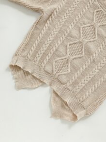 Girls Drop Shoulder Asymmetrical Hem Cable Knit Jumper - Khaki - View 4