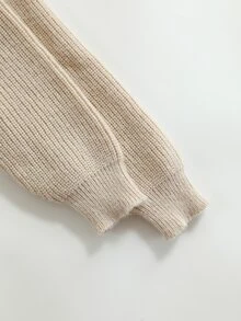 Girls Drop Shoulder Asymmetrical Hem Cable Knit Jumper - Khaki - View 5