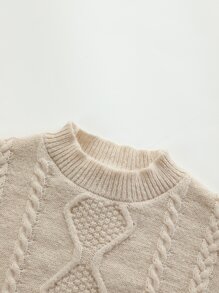 Girls Drop Shoulder Asymmetrical Hem Cable Knit Jumper - Khaki - View 6