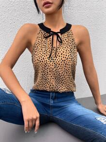 SHEIN Clasi Leopard Print Tie Neck Blouse - Multicolor - View 3