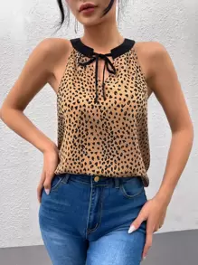 SHEIN Clasi Leopard Print Tie Neck Blouse - Multicolor - View 1