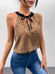 SHEIN Clasi Leopard Print Tie Neck Blouse - Multicolor - View 4