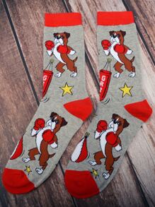 男士卡通圖案中筒襪 - 彩色 - 查看 1