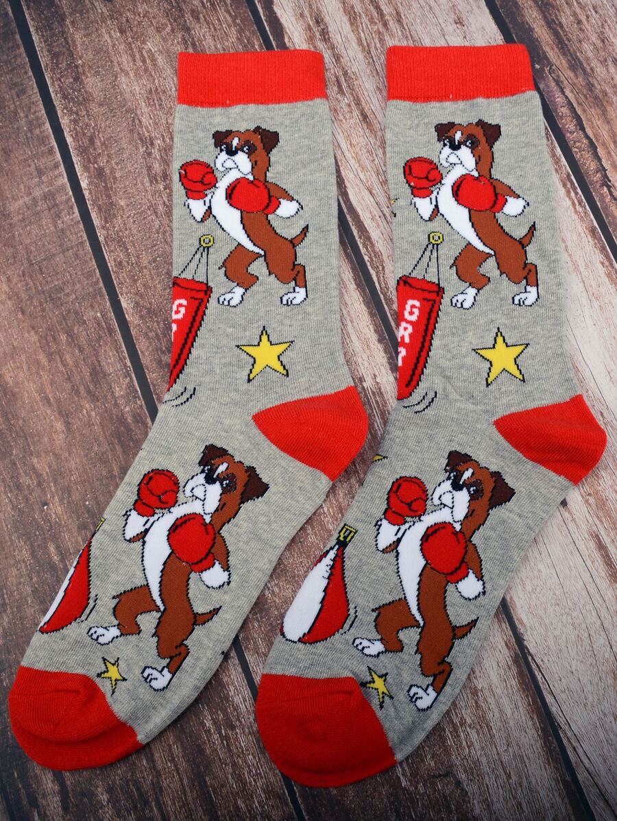 男士卡通圖案中筒襪 - 彩色 - 查看 1