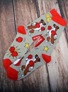 男士卡通圖案中筒襪 - 彩色 - 查看 2