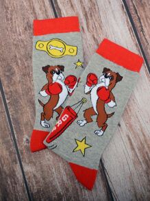 男士卡通圖案中筒襪 - 彩色 - 查看 3