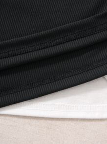 SHEIN Unity Bộ đồ hai mảnh nữ Dây kéo Xù màu trơn Giải trí - Đen và trắng - Xem 4