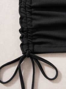 SHEIN Unity Bộ đồ hai mảnh nữ Dây kéo Xù màu trơn Giải trí - Đen và trắng - Xem 5
