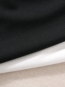 SHEIN Unity Bộ đồ hai mảnh nữ Dây kéo Xù màu trơn Giải trí - Đen và trắng - Xem 6