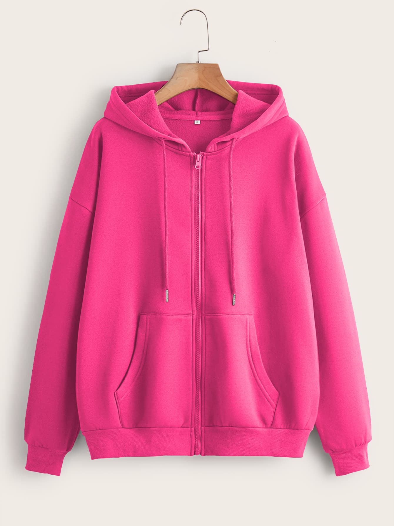 INAWLY Zip Up Thermal Lined Drop Shoulder Drawstring Hoodie,Long Sleeve Tops Graduation,Back To School Outfits,Graduation,Teacher Outfits For Women,Back To School Pullover Fall Outfit - Hot Pink - View 1