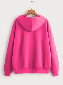 INAWLY Zip Up Thermal Lined Drop Shoulder Drawstring Hoodie,Long Sleeve Tops Graduation,Back To School Outfits,Graduation,Teacher Outfits For Women,Back To School Pullover Fall Outfit - Hot Pink - View 2