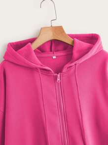 INAWLY Zip Up Thermal Lined Drop Shoulder Drawstring Hoodie,Long Sleeve Tops Graduation,Back To School Outfits,Graduation,Teacher Outfits For Women,Back To School Pullover Fall Outfit - Hot Pink - View 3