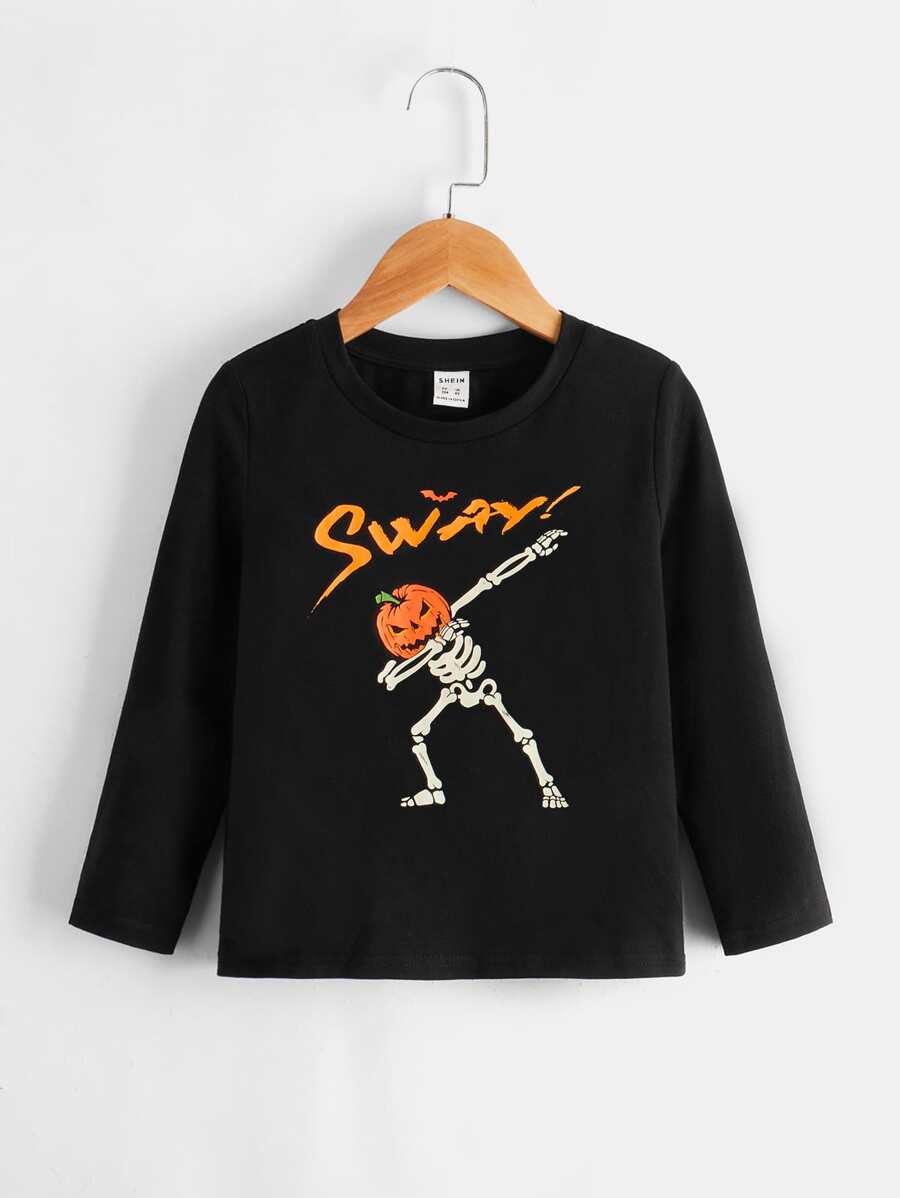 SHEIN Toddler Boys Halloween Print Tee - Black - View 1