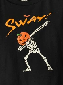 SHEIN Toddler Boys Halloween Print Tee - Black - View 3