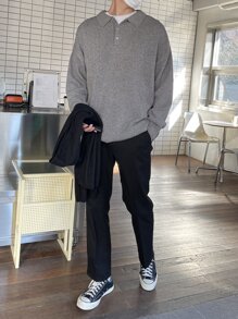 DAZY Men 1pc Polo Neck Drop Shoulder Jumper - Grey - View 4