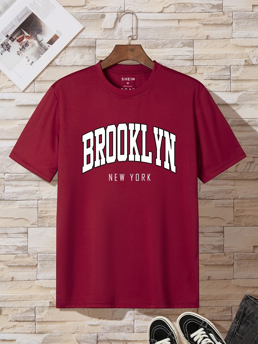 Men Letter Graphic Tee - Burgundy - View 1