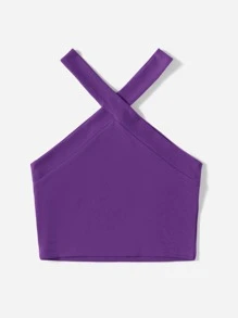 Muchica Áo hai dây Hội Chữ thập Gân đan màu trơn Giải trí - Màu tím  Violet - Xem 3