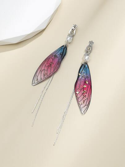 人造珍珠裝飾翅膀耳墜