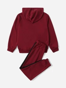 SHEIN Boys Patch Detail Hoodie & Joggers Set - Burgundy - View 2