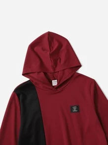 SHEIN Boys Patch Detail Hoodie & Joggers Set - Burgundy - View 4