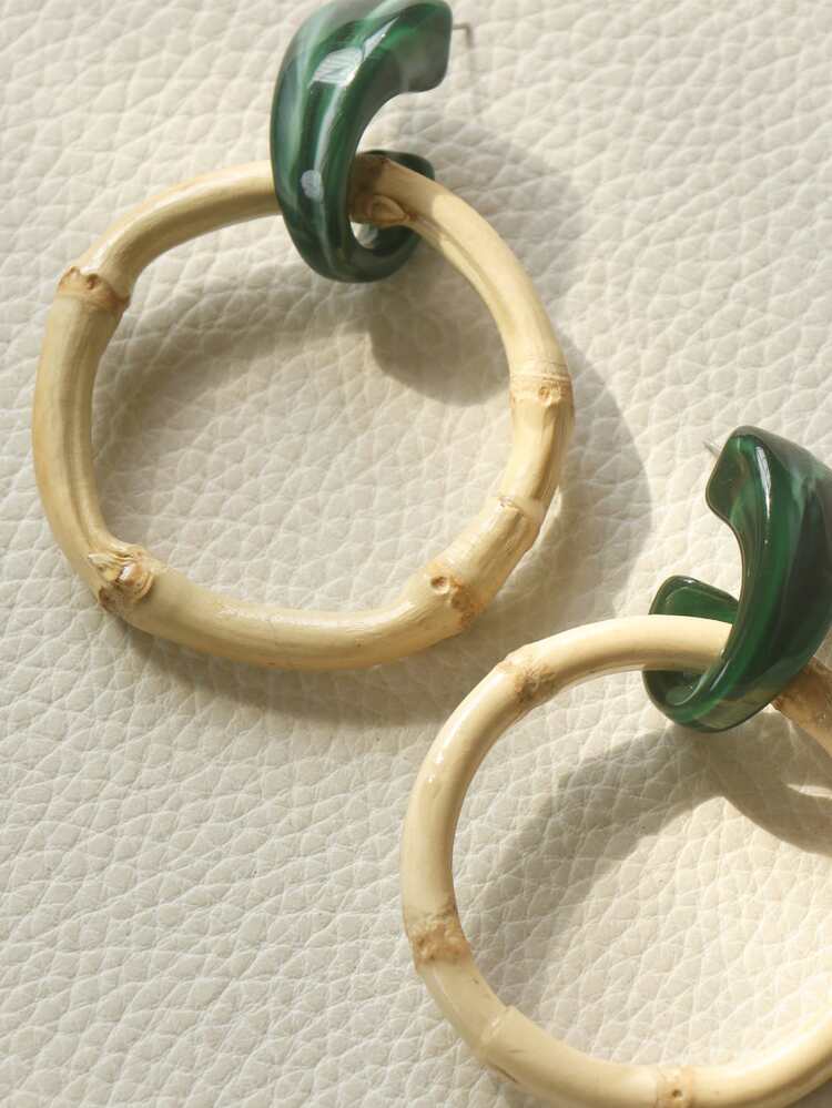 1pair Fashionable Wooden Bamboo Joint Drop Earrings For Women For Daily Decoration - Green - View 3