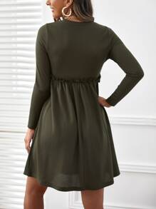 SHEIN Maternity Solid Frill Trim Dress - Army Green - View 3