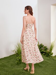 SHEIN VCAY Allover Floral Print Knot Shoulder Cami Dress - Apricot - View 2