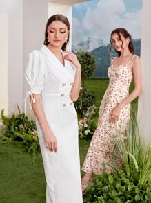 SHEIN VCAY Allover Floral Print Knot Shoulder Cami Dress - Apricot - View 6