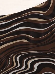 SHEIN EZwear Allover Print Lettuce Hem Mesh Skirt - Brown - View 4