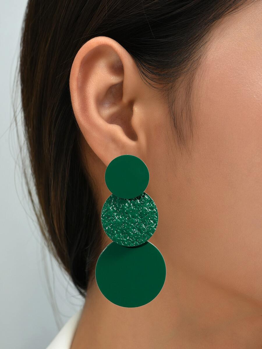 Bông tai thả trang trí tròn - Màu xanh lá cây đậm - Xem 1