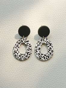 Pendientes con gota de agua con patrón de leopardo - Blanco y Negro - Ver 1