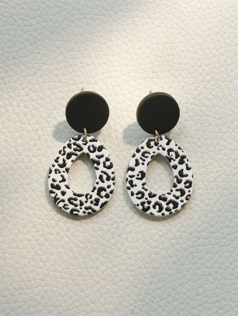 Pendientes con gota de agua con patrón de leopardo - Blanco y Negro - Ver 1