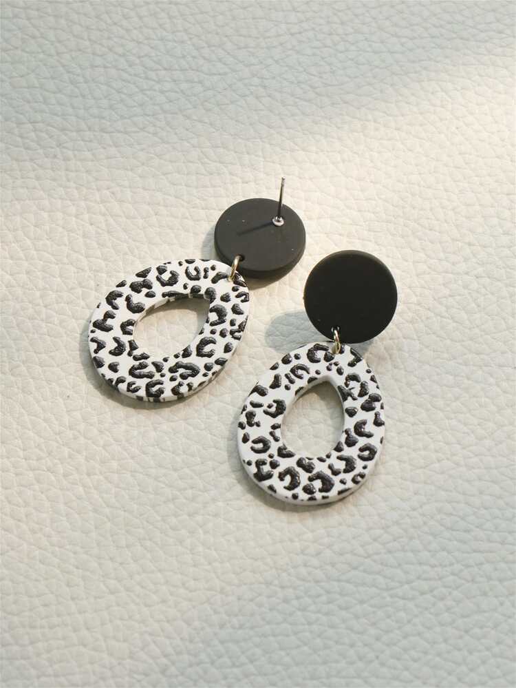 Pendientes con gota de agua con patrón de leopardo - Blanco y Negro - Añade 2