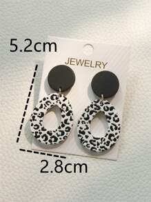 Pendientes con gota de agua con patrón de leopardo - Blanco y Negro - Ver 3