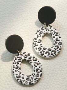 Pendientes con gota de agua con patrón de leopardo - Blanco y Negro - Ver 4