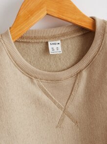 SHEIN Young Boy Minimalist Collar Design Round Neck Long Sleeve Casual Daily Wear, Suitable For Autumn And Winter Seasons - Khaki - View 3