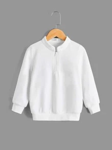 SHEIN Áo nỉ bé trai Dây kéo màu trơn Giải trí - trắng - Xem 1