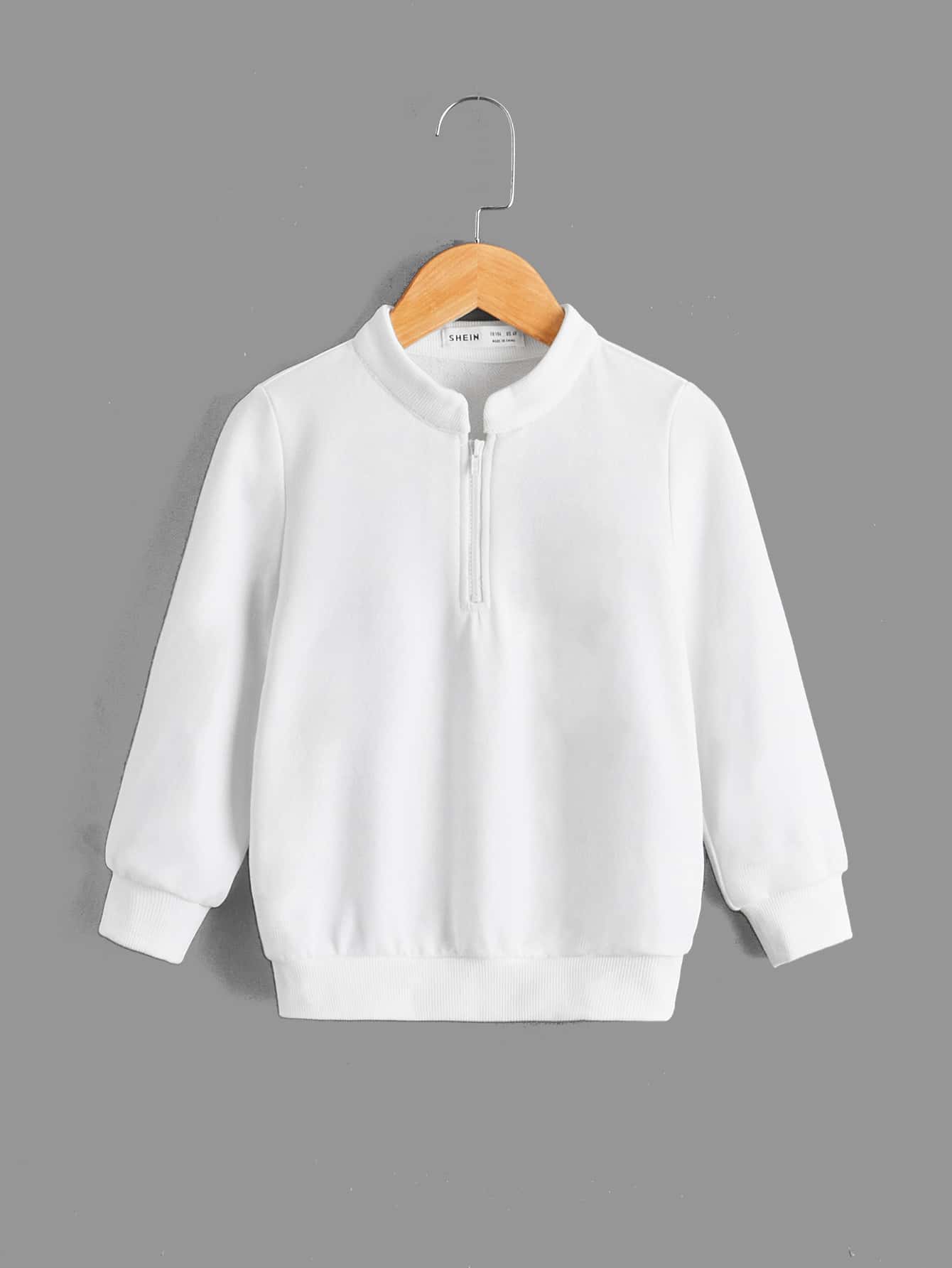 SHEIN Áo nỉ bé trai Dây kéo màu trơn Giải trí - trắng - Xem 1