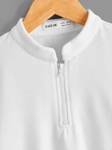 SHEIN Áo nỉ bé trai Dây kéo màu trơn Giải trí - trắng - Xem 4