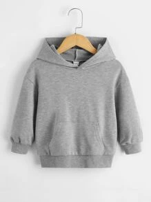 SHEIN Young Boys Solid Kangaroo Pocket Sweatshirt - Light Grey - View 1