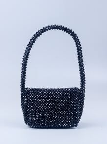 Mini Beaded Square Bag - Black - View 1