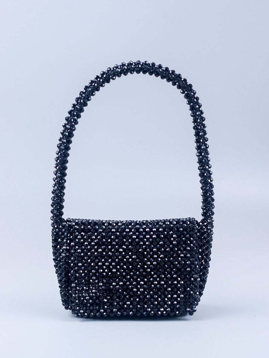 Mini Beaded Square Bag - Black - View 1