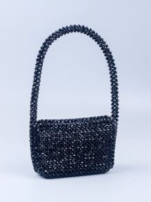 Mini Beaded Square Bag - Black - View 2