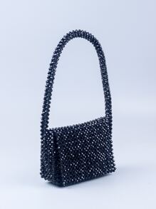 Mini Beaded Square Bag - Black - View 4