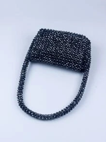 Mini Beaded Square Bag - Black - View 5