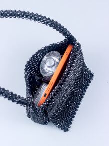 Mini Beaded Square Bag - Black - View 7