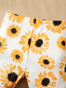 SHEIN Baby Girl Sunflower Print Cami Top & Shorts - White - View 4