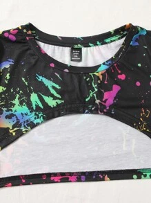 SHEIN EZwear Conjunto Top súper corto con estampado de tinta & Vestido de tirantes unicolor - Multicolor - Ver 3