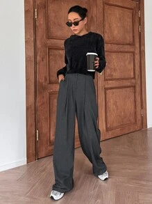 DAZY Áo len nữ màu trơn Giải trí - màu đen - Xem 2